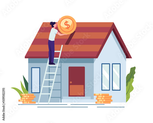 People investing money in property. People buying property with mortgage, Mortgage loan and ownership concept. Vector illustration in a flat style