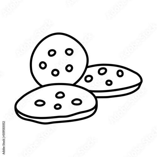 Chocolate chip cookies. Vector doodle drawing.