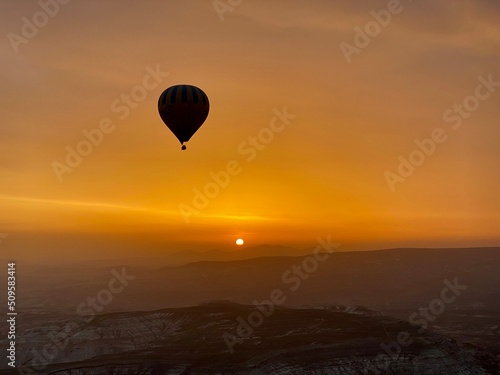 Hot air balloons flying over Cappadocia  Turkey
