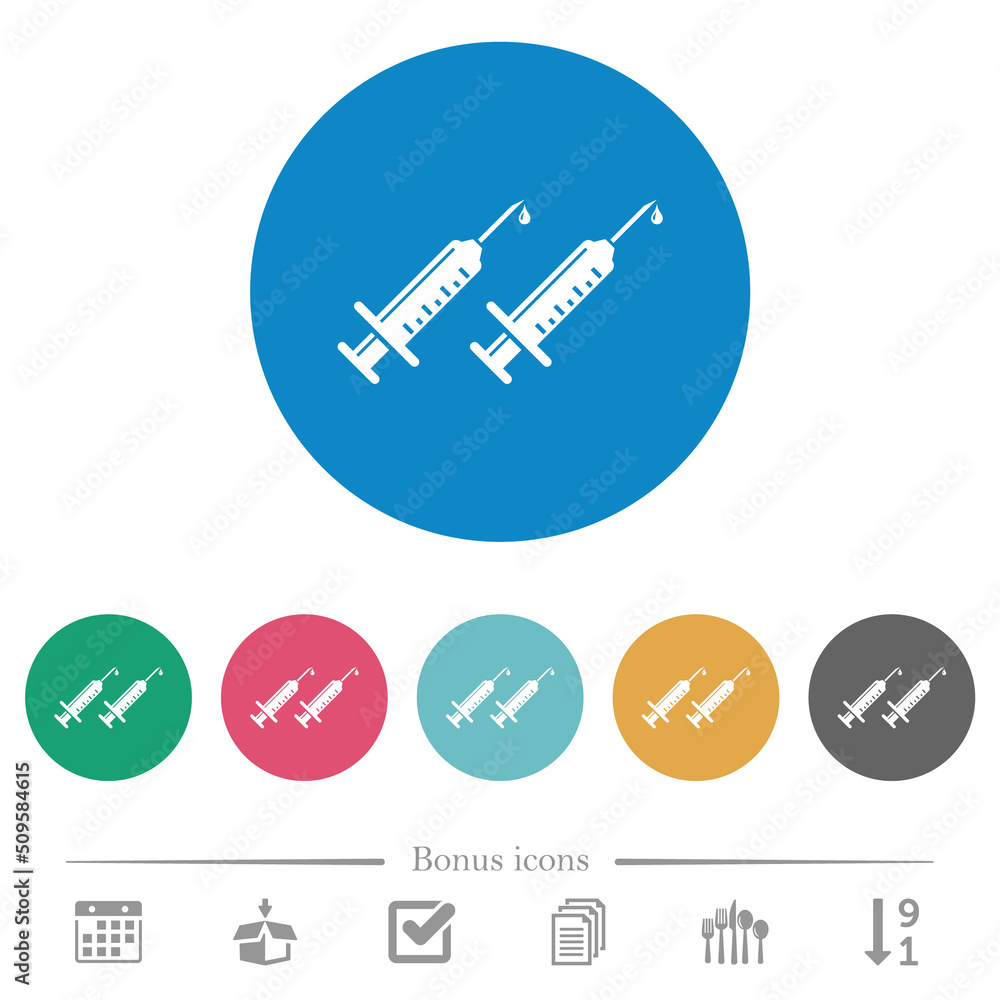 Second vaccine dose flat round icons