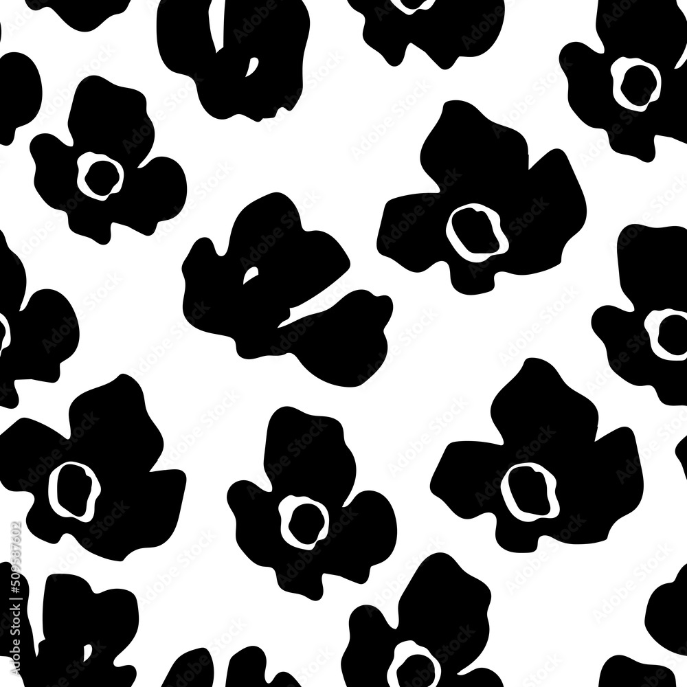 Seamless pattern based on traditional folk art flowers ornaments. Black and white floral background. Scandinavian style. Sweden nordic style. Vector illustration. Simple minimalistic pattern Seamless pattern based on traditional folk art flowers ornaments. Black and white floral background. Scandinavian style. Sweden nordic style. Vector illustration. Simple minimalistic pattern