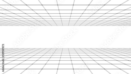 Abstract perspective grid. Digital background in retro style. Cyber landscape on white background. Vector illustration.