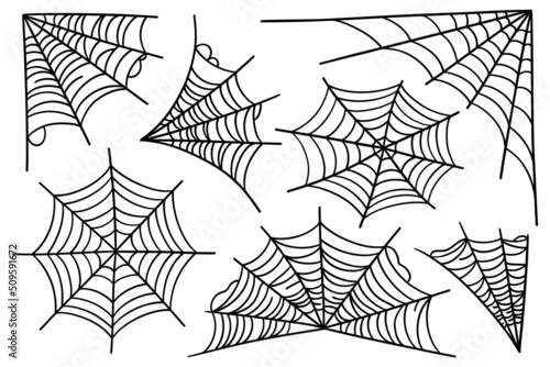 Web spider vector illustration set. Outline illustration of spider web cobweb vector icons for halloween design