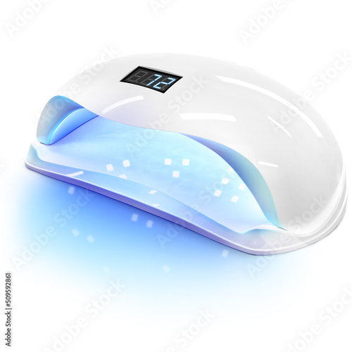 Woman Nail Polish process.  using shellac uv led lamp.UV lamp for drying shellac on nails.Manicure and gel nail Polish concept. lamp lights for nail