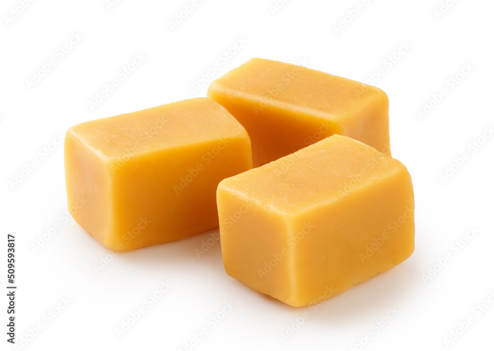 Caramel cubes with isolated on white background. Caramel cubes with isolated on white background.