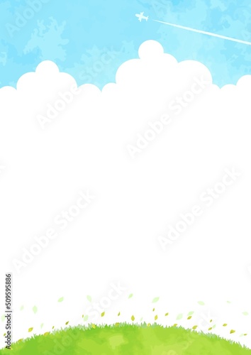 シンプルな空と山なりの草原の風景イラスト