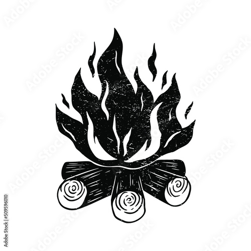 Simple wood campfire hand drawn outline illustration vector icon.