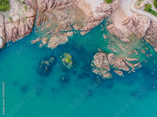 aerial photography of coastal reefs