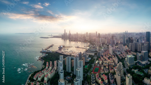 Aerial photography of the beautiful coastal city Qingdao