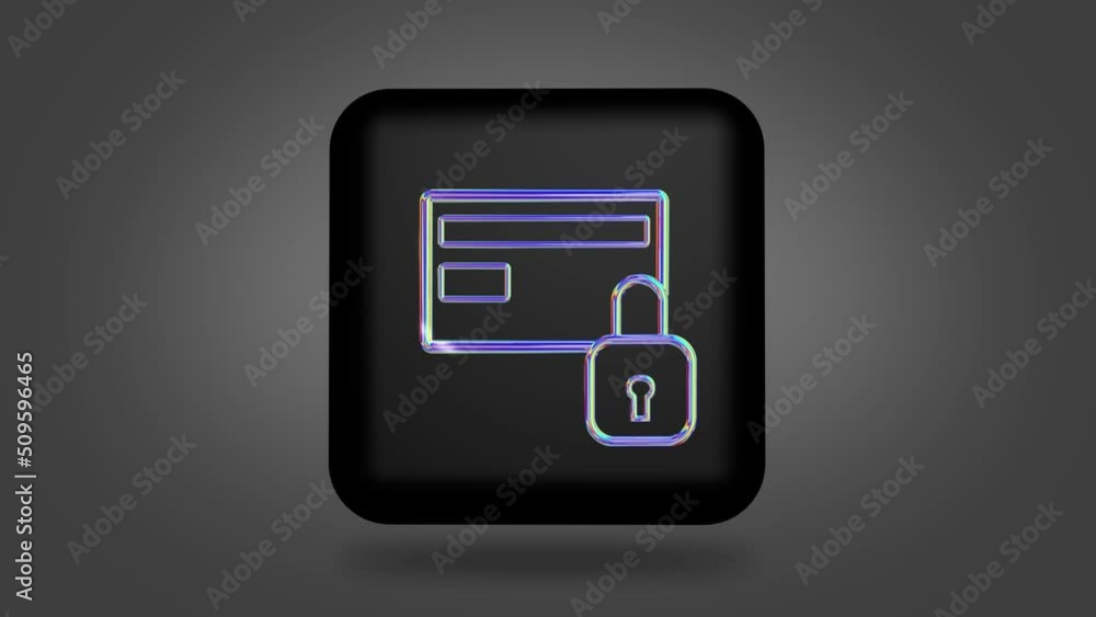 The appearance of a holographic icon on a black cube from a vortex of particles. a bank card sign closed with a lock. The appearance of a holographic icon on a black cube from a vortex of particles. a bank card sign closed with a lock.