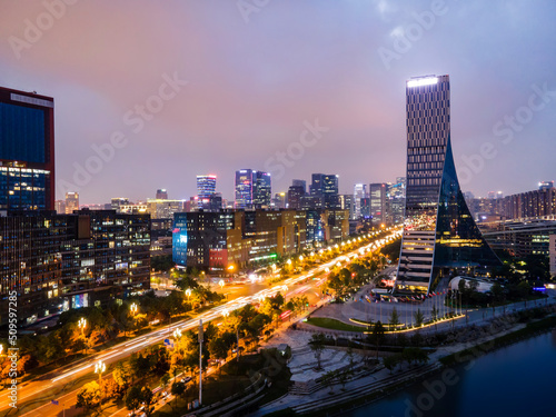 Aerial photography Chengdu modern urban architectural landscape night view © 昊 周