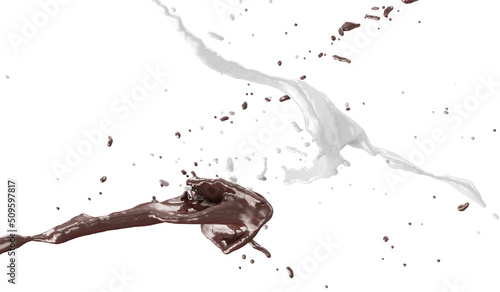 Chocolate Splash with Milk Spalsh isolated on white background