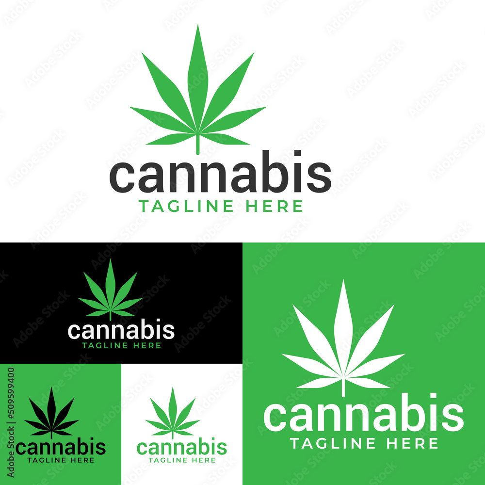 Cannabis Logo.Leaves pictorial Logo Template.Vector Illustration.Black, green And White color.
