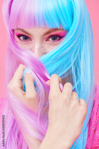 shy girl with coloured hair photo