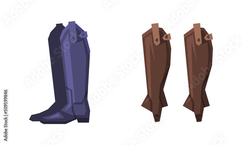 High Leather Boots Pair as Equestrian Sport Items for Racing Vector Set