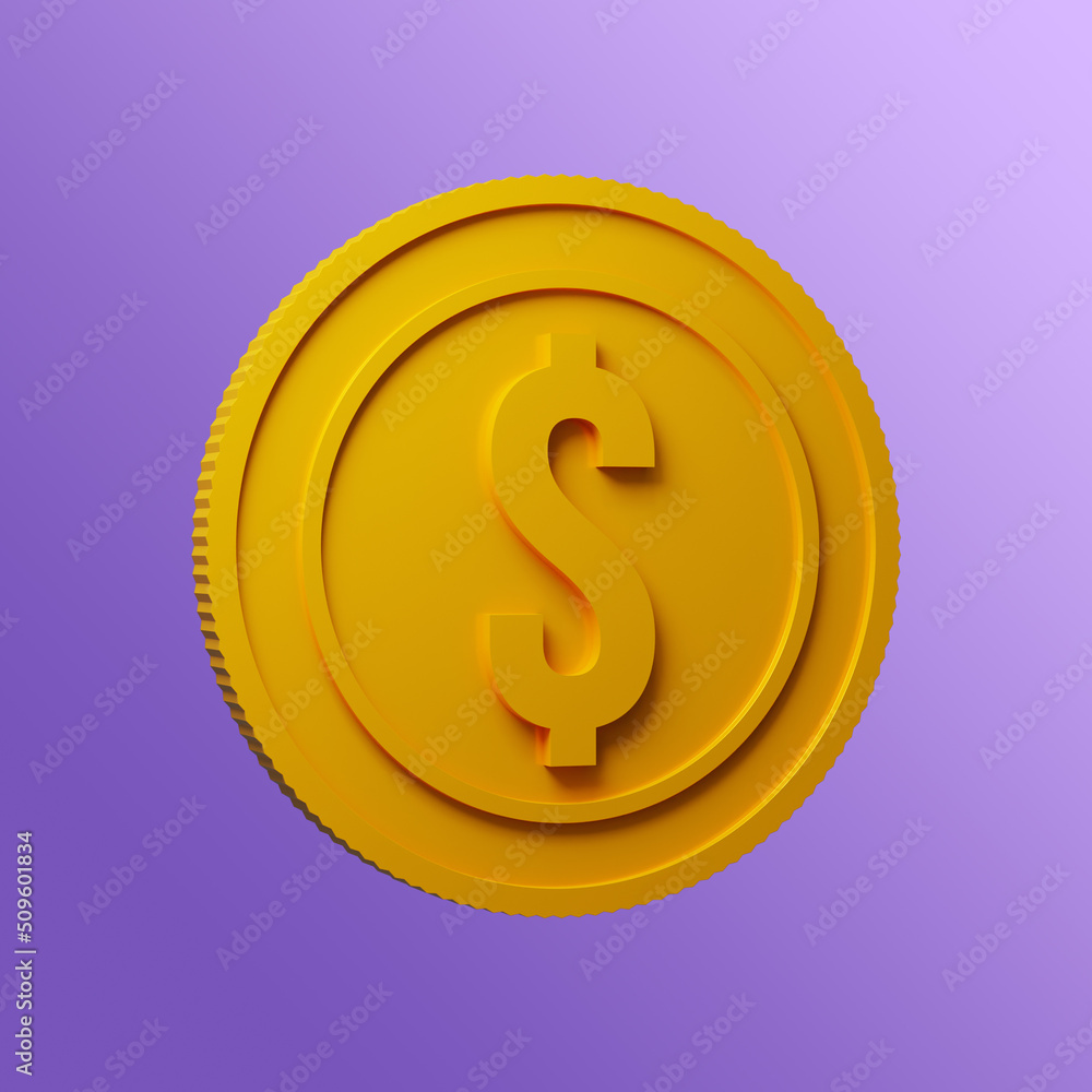 3d dollar coin render illustration. Golden coin. Cash icon. 3d dollar coin render illustration. Golden coin. Cash icon.