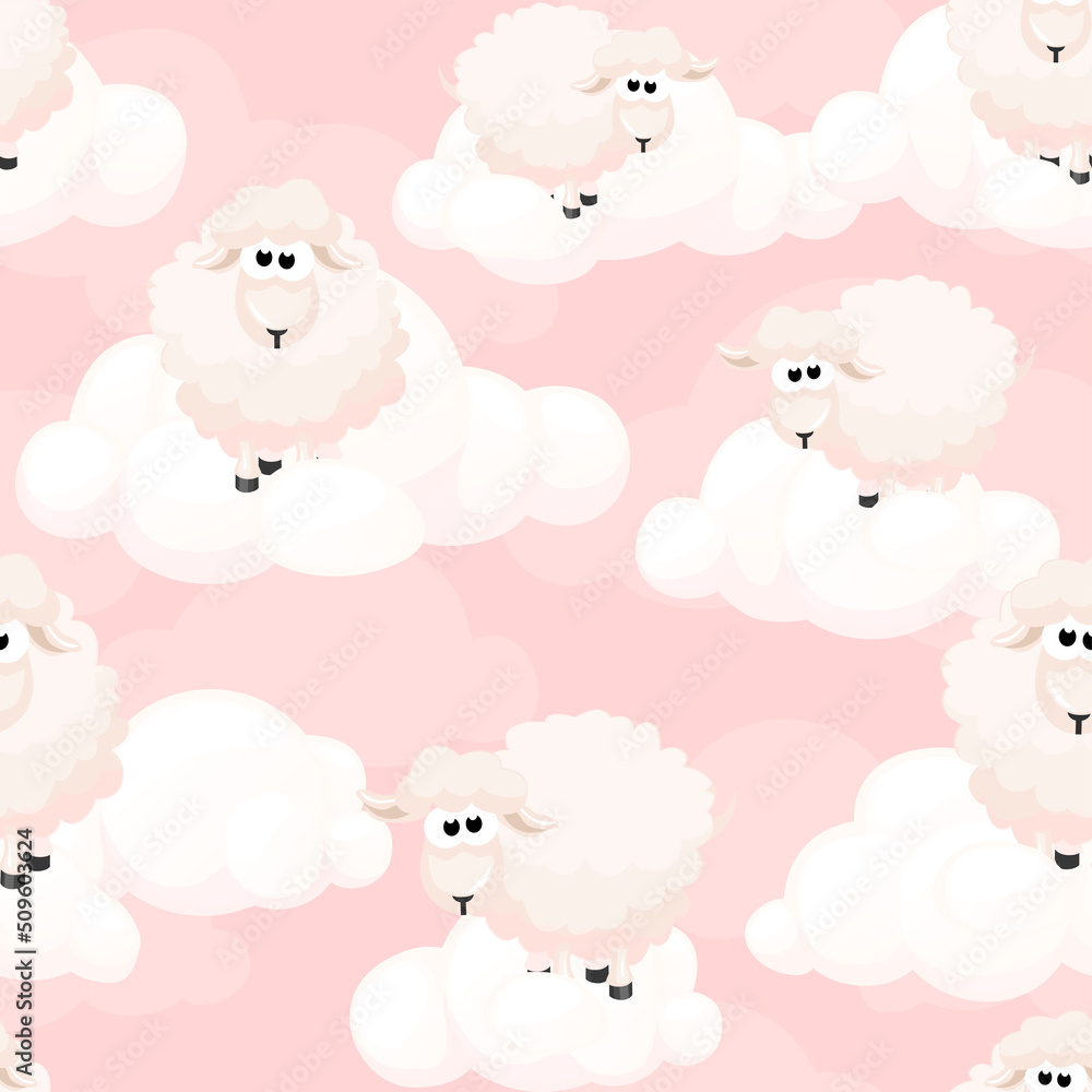 Seamless pattern with pink sheeps on sky. Clouds Texture. Seamless Pattern sky Seamless pattern with pink sheeps on sky. Clouds Texture. Seamless Pattern sky