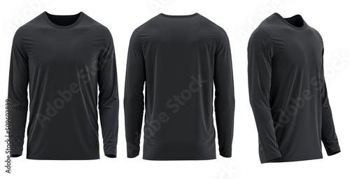 [ Black Color ] T-shirt Long Sleeve Round neck. 3D photorealistic render