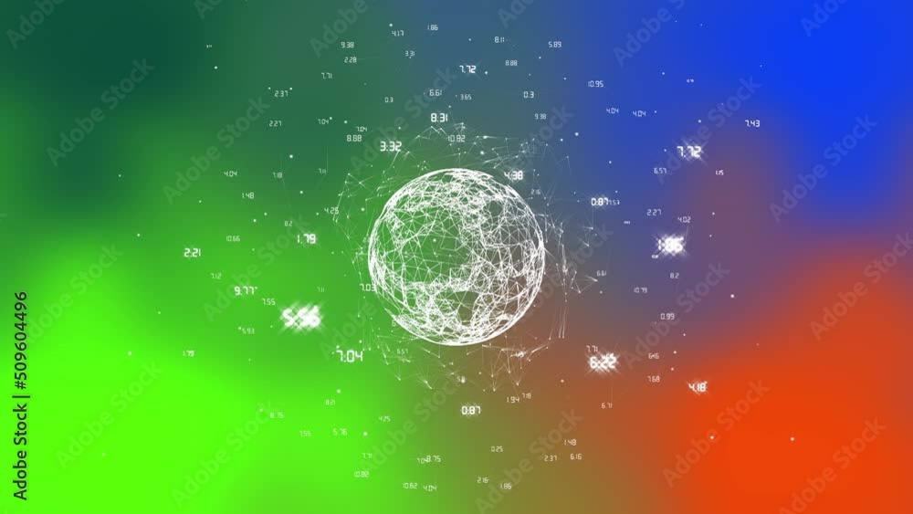 Animation of connections and globe on multicolour background Animation of connections and globe on multicolour background