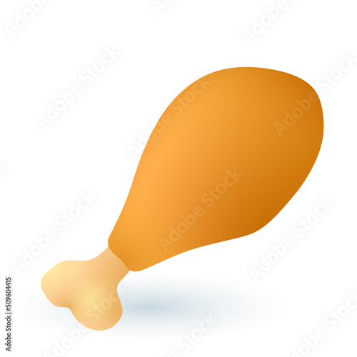 3d cartoon style roasted chicken leg icon on white background. Fried or grilled chicken or turkey meat flat vector illustration. Dinner, nutrition, poultry, food concept