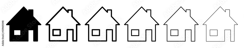 Home icon set. Homepage sign. House silhouette and outline icons collection. Vector illustration isolated on white background. Home icon set. Homepage sign. House silhouette and outline icons collection. Vector illustration isolated on white background.
