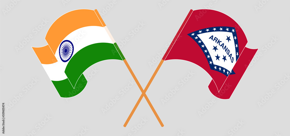 Crossed and waving flags of India and The State of Arkansas Crossed and waving flags of India and The State of Arkansas