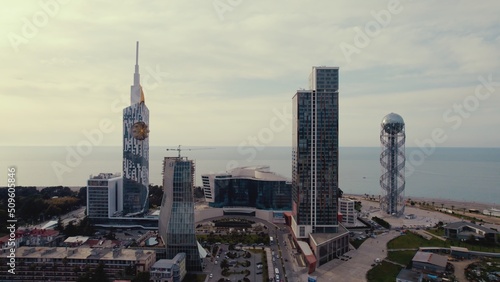 high angel view of skyscrapers in Batumi and Black Sea, Adjara region,Georgia. High quality photo