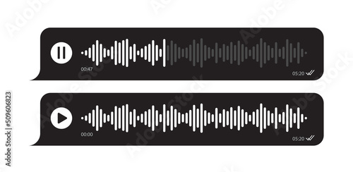 Voice message vector ui interface set black color isolated on white background for chat phone. 10 eps