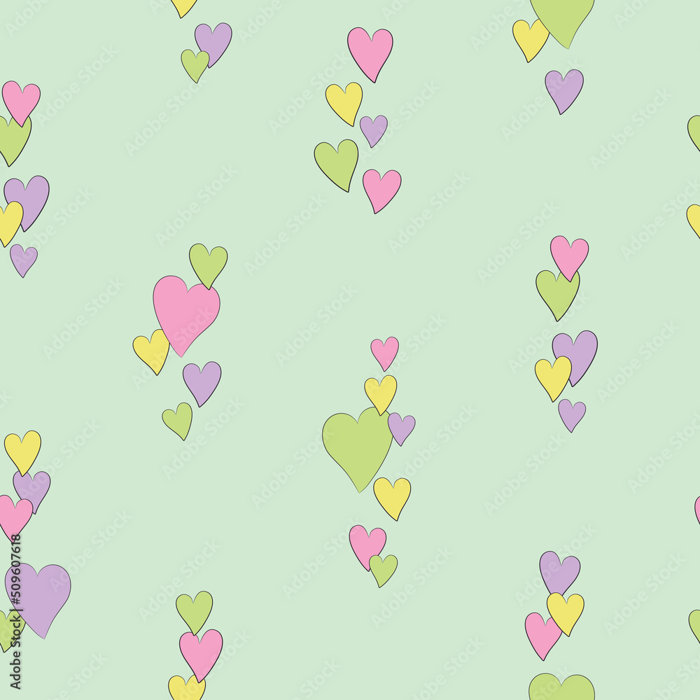 Hearts seamless pattern. Cute repeat design with fun heart shape doodles. Fun simple children`s pattern.