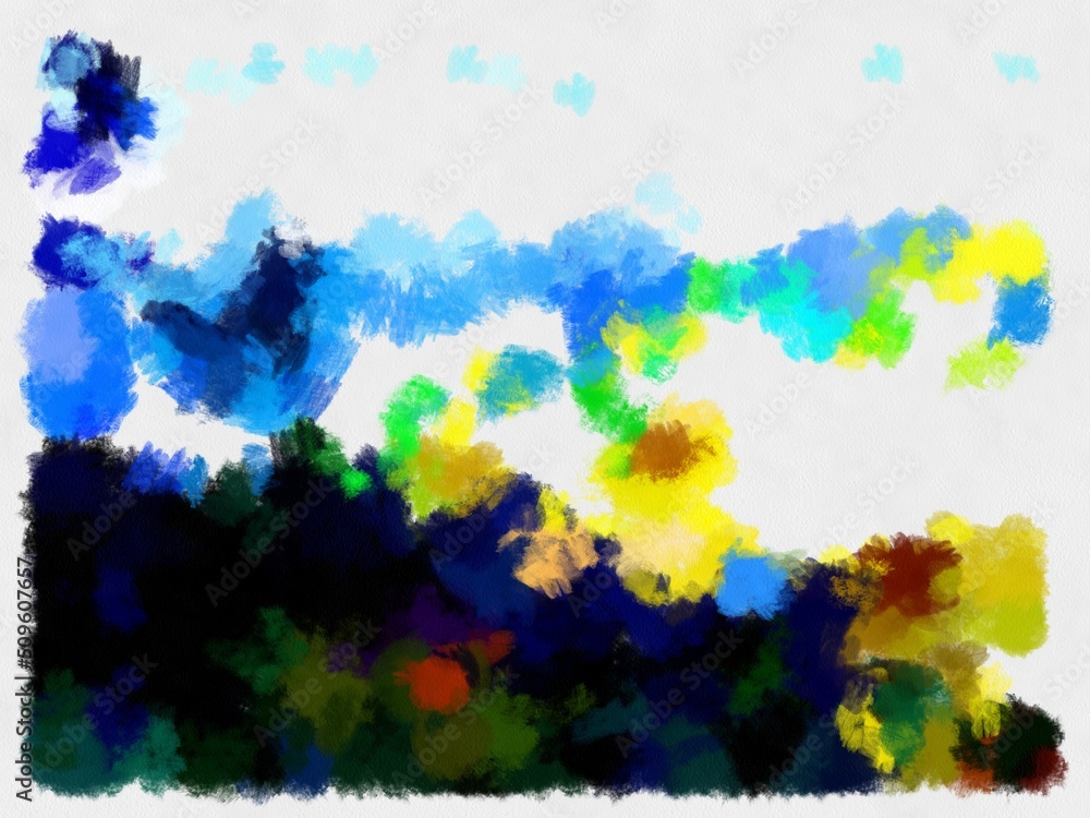Obraz premium Illustration style background image abstract pattern various vibrant colors watercolor style illustration impressionist painting.