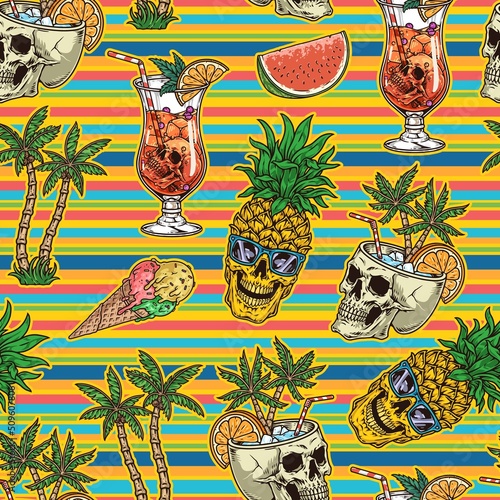 Beach party seamless pattern vintage colorful