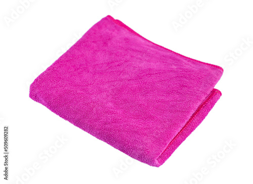 Pink towels isolated on a white background. Cleaning cloth at the hotel. Image with clipping parts.