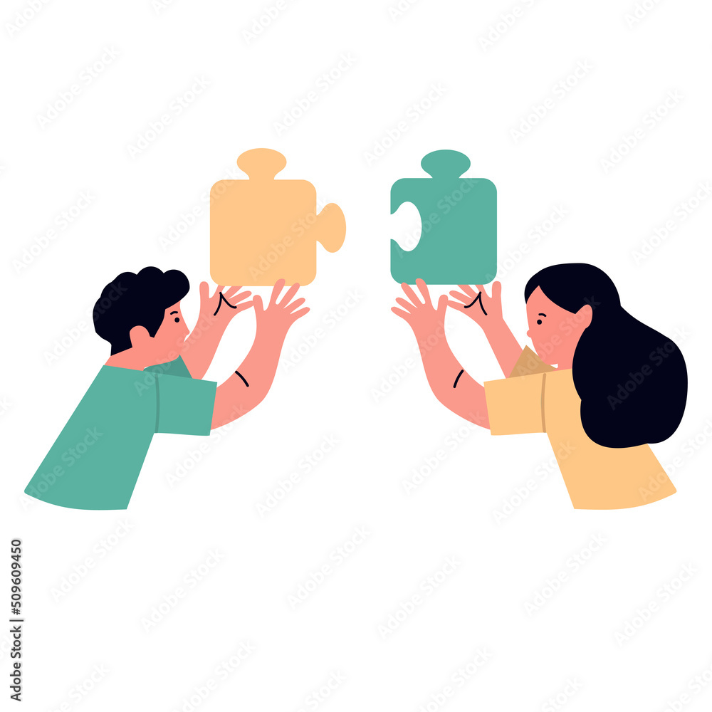 Fototapeta premium People Holding big jigsaw puzzle pieces teamwork concept