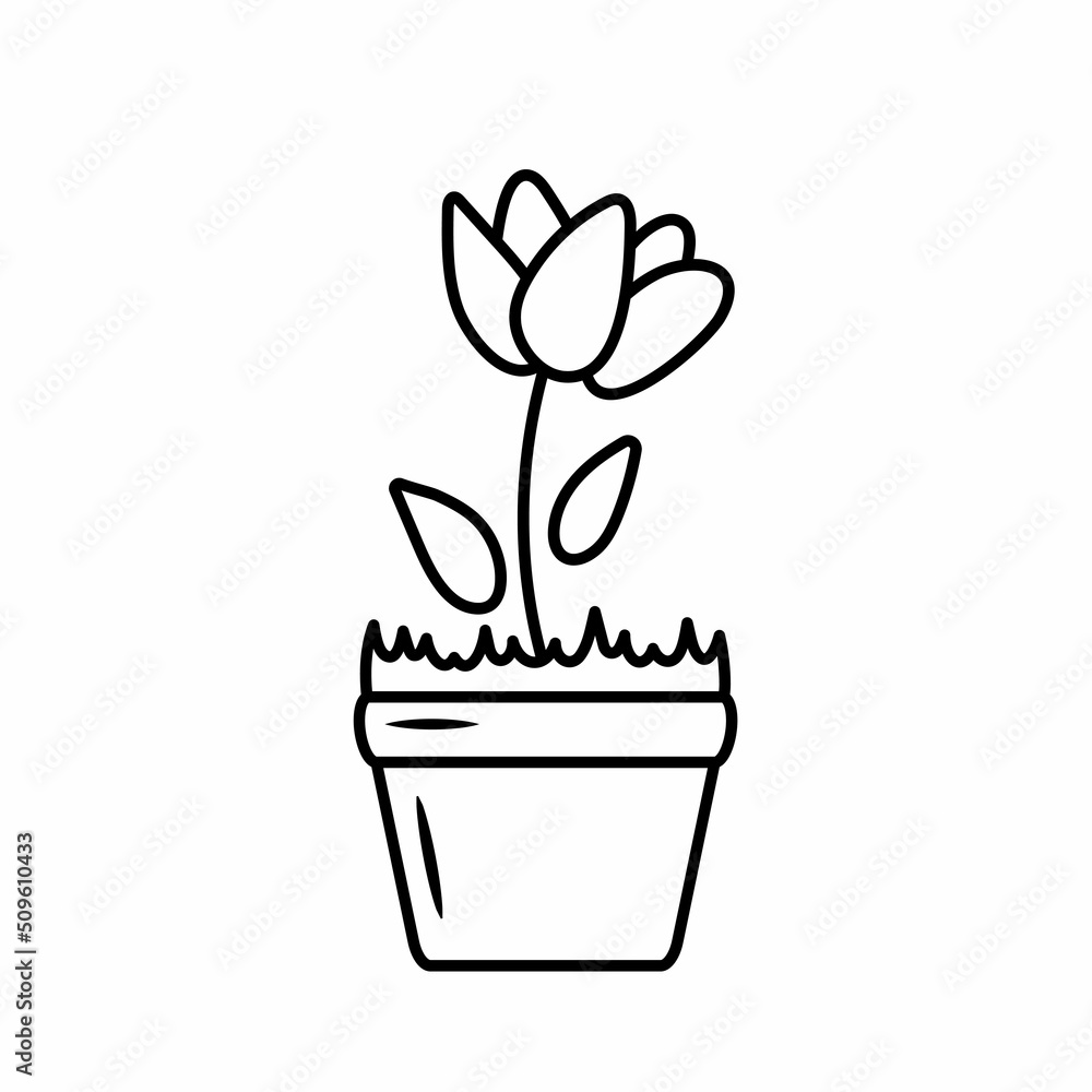 Hand drawn of flower in a pot. Doodle. Home plant in sketch style. Vector illustration isolated on white background. Hand drawn of flower in a pot. Doodle. Home plant in sketch style. Vector illustration isolated on white background.