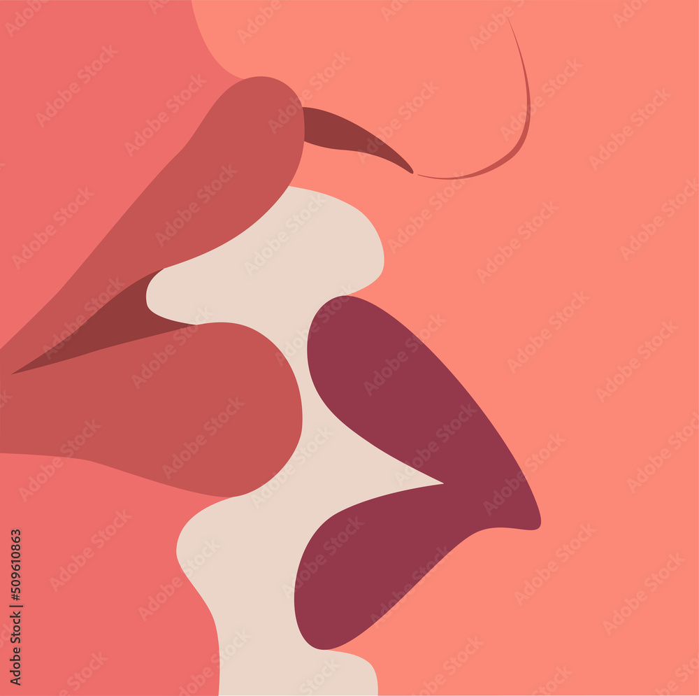 Lips kiss lips. Two lovers, vector illustration in flat style, cartoon — vector illustration. Lips kiss lips. Two lovers, vector illustration in flat style, cartoon — vector illustration.
