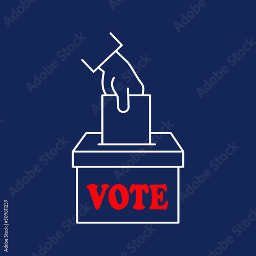 Sketch of hand putting vote bulletin into ballot box . Election concept sign, vector illustration