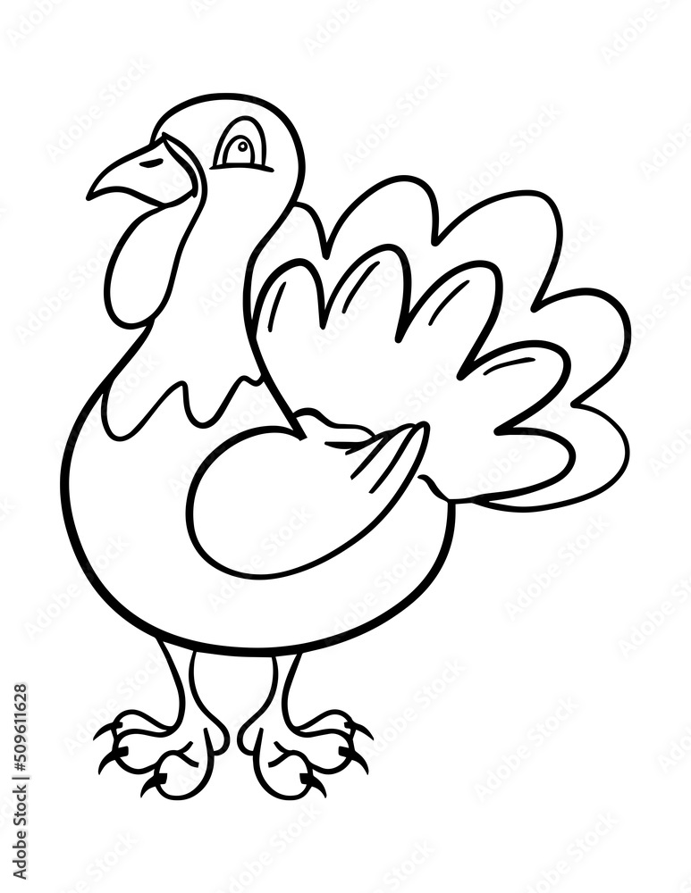Fototapeta premium Simple Thanksgiving coloring page with turkey for kids