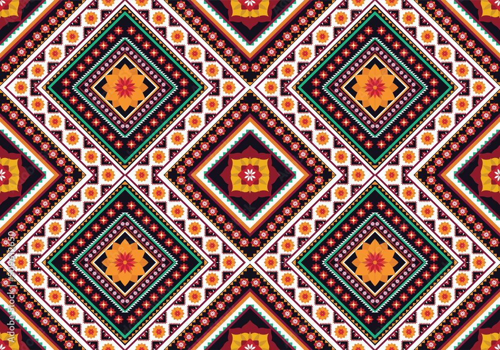 Geometric ethnic flower pattern for background,fabric,wrapping,clothing,wallpaper,Batik,carpet,embroidery style.