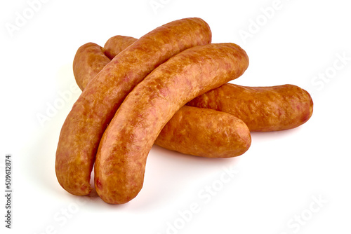 Smoked hungarian sausage, isolated on white background.