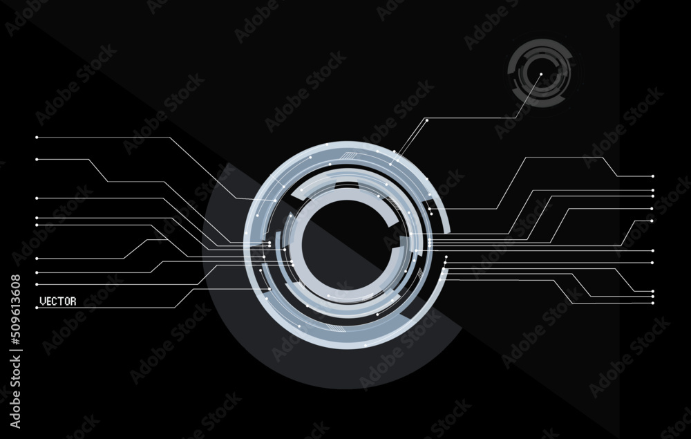 Representation of engineering technologies. Button click design. Engineering, tech, futuristic pattern. High technology concept. Abstract scientific digital circle.