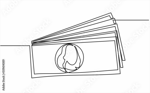 Continuous line drawing of money banknotes. Vector illustration