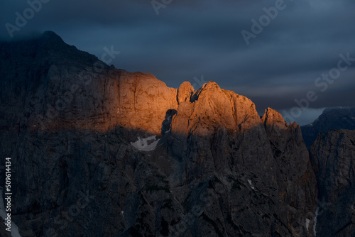 Mountains in the Julian Alps at sunset. 