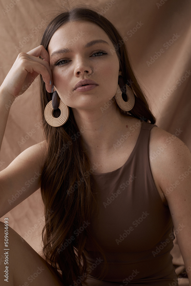 Fototapeta premium Beauty model healthy skin clean woman cosmetic spa minimal concept beautiful fresh clean female face