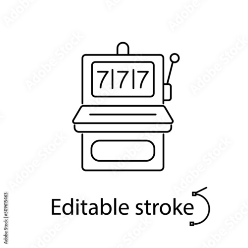 Slot machine outline icon. Winner and chance concept. Gambling item. Casino idea. Isolated vector stock illustration