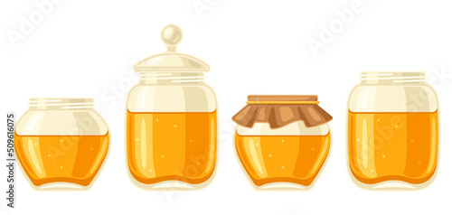 Set of honey jars. Image for food and agricultural industry.