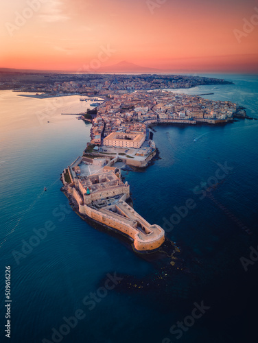 Aerial view over the Island of Ortigia in Syracuse, Sicily, Italy photo