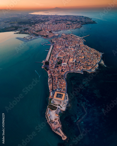 Aerial view over the Island of Ortigia in Syracuse, Sicily, Italy