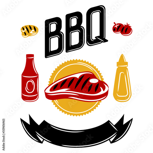 Bbq background with grill objects and icons. Stylized kitchen and restaurant items.