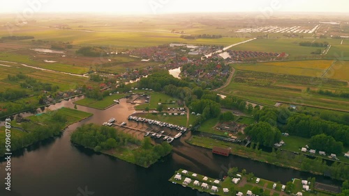 Scenic Nature Landscape With Dutch Polders And Fields In Ossenzijl, The Netherlands - aerial drone shot photo