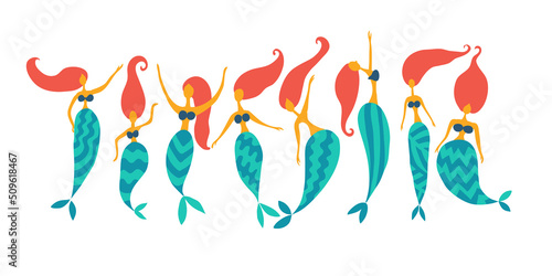 Mermaid Girls collection, isolated on white